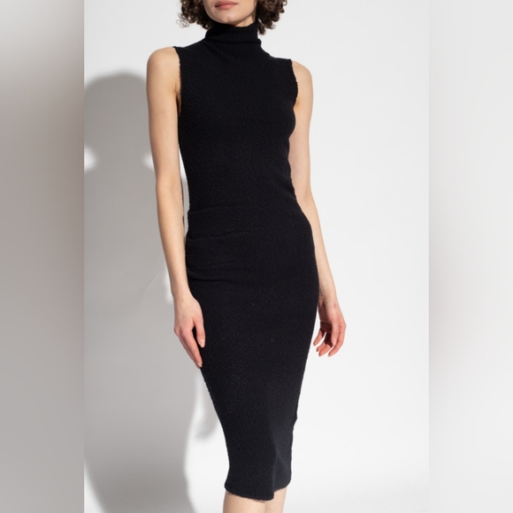 New York & Company Black Sherpa Sleeveless Turtleneck Dress Long Bodycon Warm - Picture 1 of 7